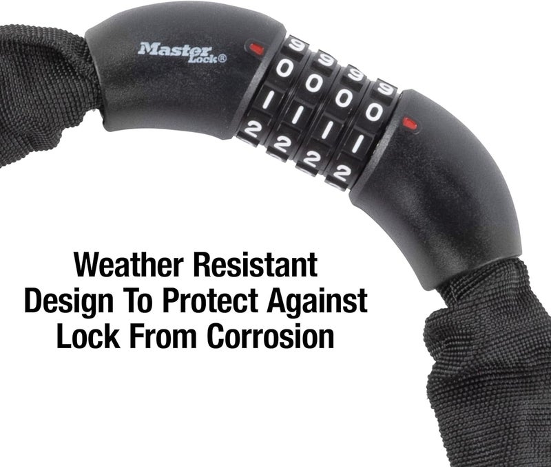 MasterLock 3ft Long x 5/16in (8mm) Diameter Hardened Steel Chain with Integrated Resettable Combination Lock - Image 4